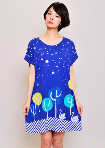 Swan Forest Short Sleeve One-Piece B (Blue)