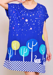 Swan Forest Short Sleeve One-Piece B (Blue)